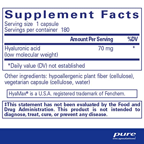 Pure Encapsulations Hyaluronic Acid | Supplement to Support Skin Hydration, Joint Lubrication, and Comfort* | 180 Capsules