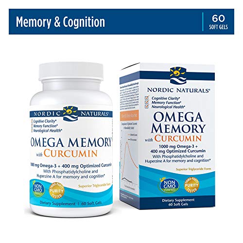 Nordic Naturals Omega Memory with Curcumin, Lemon - 60 Soft Gels - 1000 mg Omega-3 + 400 mg Optimized Curcumin - Memory, Cognition - Contains Phosphatidylcholine & Huperzine A - Non-GMO - 30 Servings