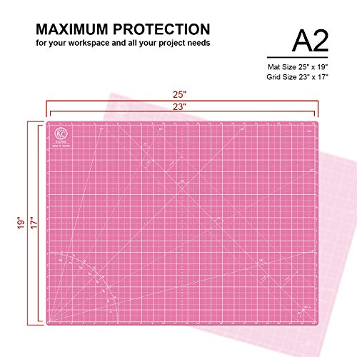 KC GLOBAL A2 (24"x18") Self-Healing Cutting Mat (Pink) - Sturdy, Reversible, Eco-Friendly, Non-Slip. Premium Desk Mat for Crafters, Quilters, and Hobbyist