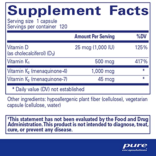 Pure Encapsulations Synergy K | Supplement with Vitamin K1, K2, and D3 to Support Bones, Blood Vessels, Vascular Elasticity, and Calcium Utilization* | 120 Capsules