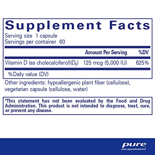 Pure Encapsulations Vitamin D3 125 mcg (5,000 IU) | Supplement to Support Bone, Joint, Breast, Prostate, Heart, Colon and Immune Health* | 60 Capsules