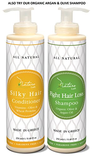 Nature Lush Organic Olive Silky Hair Conditioner - Sulfate Free Treatment - Powerful Stimulator for Hair Roots - Daily Use for Men & Women - Provides Vital Vitamins & Proteins 8.4 oz