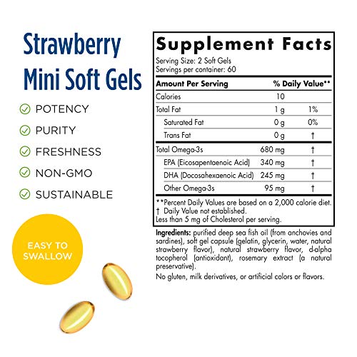 Nordic Naturals Ultimate Omega Jr, Strawberry - 120 Mini Soft Gels - 680 Total Omega-3s with EPA & DHA - Brain Health, Mood, Learning - Non-GMO - 60 Servings