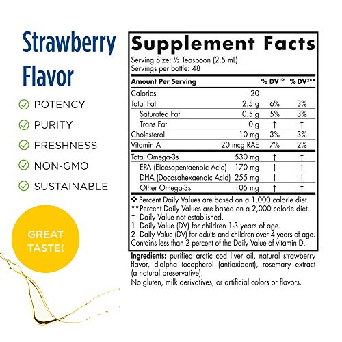 Nordic Naturals Pro DHA Junior 4 oz Strawberry 530 mg Total Omega-3s  Non-GMO - 48 Servings