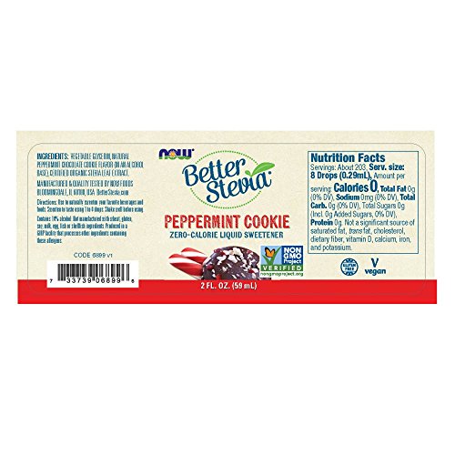 NOW Foods, Better Stevia, Liquid, Peppermint Cookie, Zero-Calorie Liquid Sweetener, Low Glycemic Impact, Certified Non-GMO, 2-Ounce