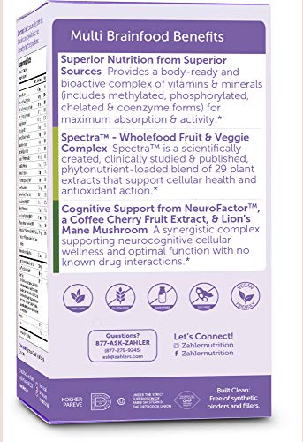 Multivitamin Brainfood, Daily Multivitamin +Memory and Focus Support, Multivitamin for Men and Women with Iron, Certified Kosher, 60 Capsules