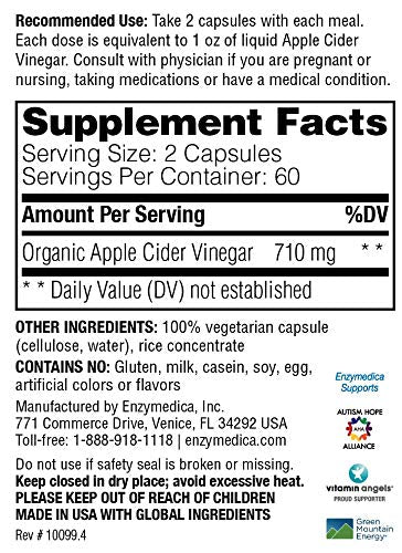 Enzymedica, Apple Cider Vinegar, Healthy Weight and Digestive Support, 120 Capsules