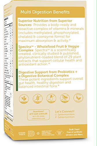 Zahler Multivitamin Digestion, Daily Multivitamin +Gut Health Support with Probiotics, Multivitamin for Women and Men, Certified Kosher, 60 Capsules