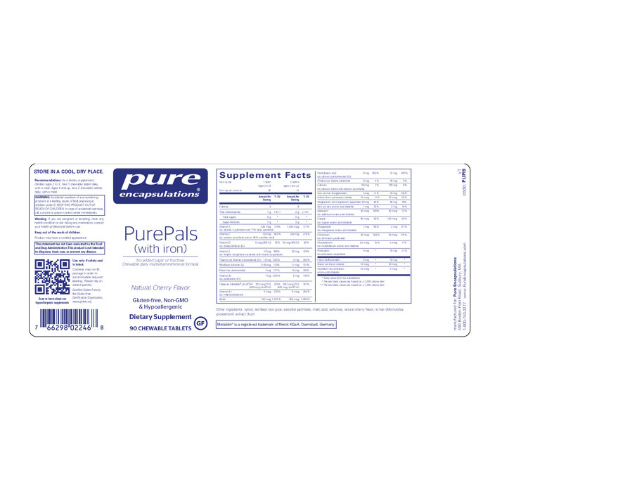 Pure Encapsulations PurePals (with iron) 90 chewtabs