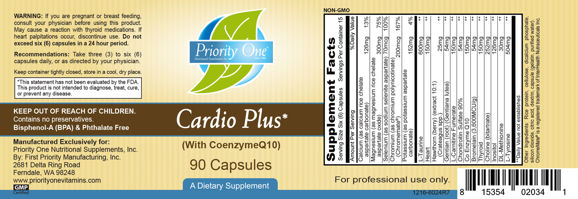 Priority One Vitamins Cardio Plus CoQ10 90 caps