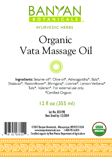 Banyan Botanicals Vata Massage Oil, Organic 12 oz