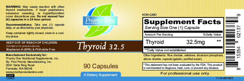 Priority One Vitamins Thyroid 32.5 mg 90 caps