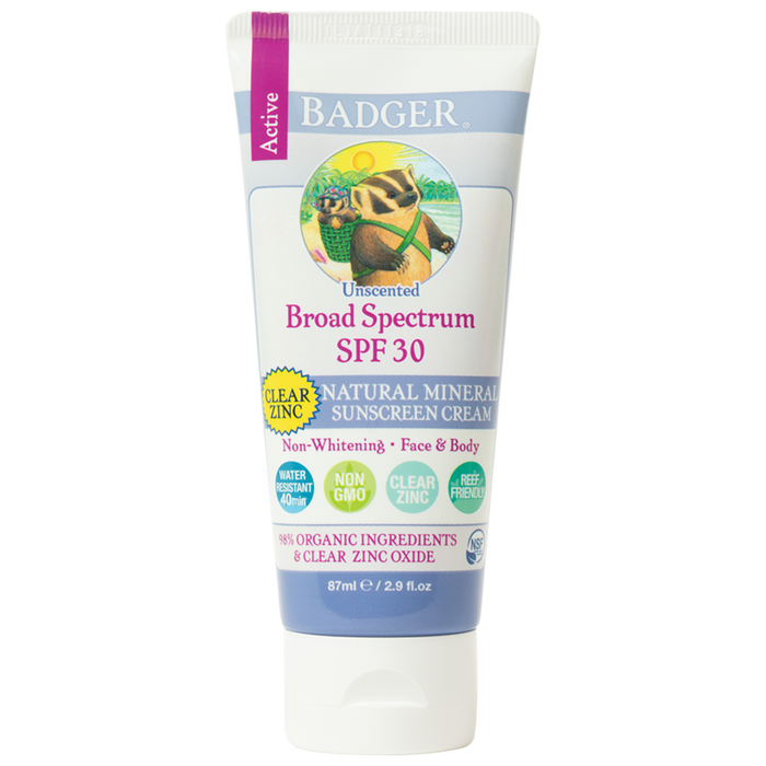 W.S. Badger Company SPF 30 Clear Zinc Sunscreen Cream 2.9 oz
