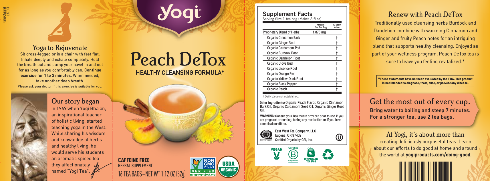 Yogi Teas Peach Detox Organic 16 bags