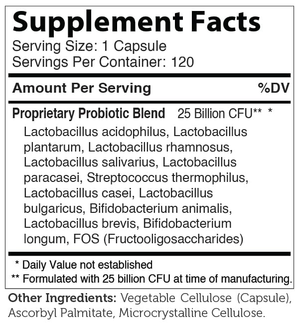 Zahler BioDophilus High Potency Probiotic Formula 25 Billion Live & Active CFUs - 120 Capsules