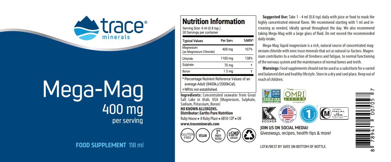Trace Minerals Liquid Mega-Mag, 400 mg 4 Ounce