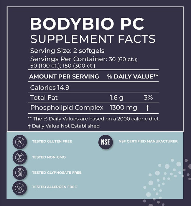 BodyBio - PC Phosphatidylcholine + Phospholipids 60 Softgels