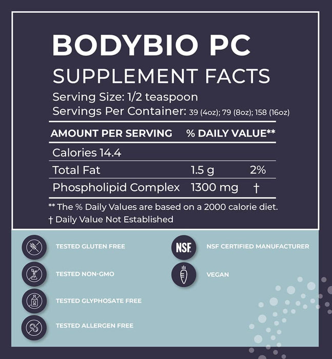 BodyBio Brain Supplement 4 oz PC- Phospholipid Complex for Healthy Aging 39 Servings)