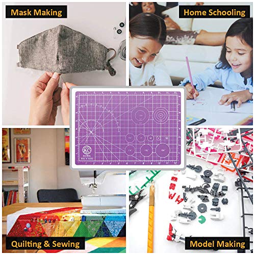 KC GLOBAL A4 (13"x9") Professional Grade Self-Healing Cutting Mat (Purple) - Odor-Free, Double-Sided, Eco-Friendly, Non-Slip, Premium Desk mat for DIY, Crafting, Model Building and Art Projects