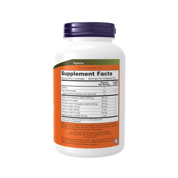 NOW Supplements, Papaya Enzyme with Mint and Chlorophyll, Digestive Support*, 360 Chewable Lozenges
