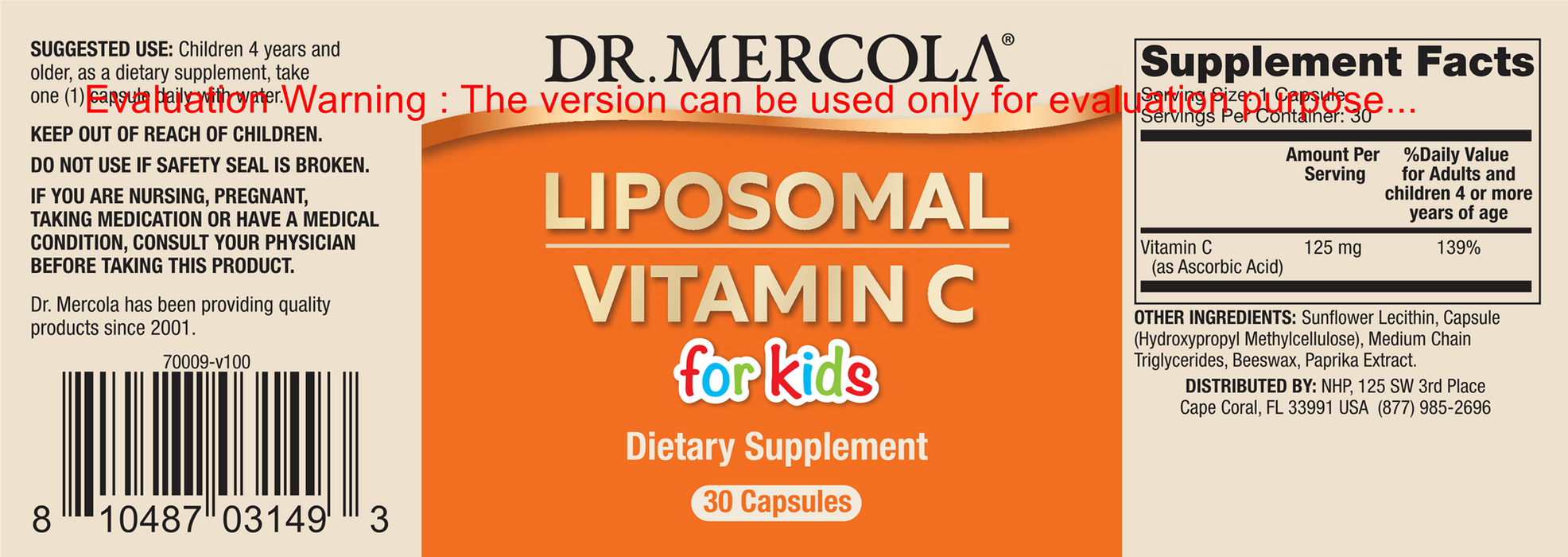 Dr. Mercola Liposomal Vitamin C for Kids 30 caps