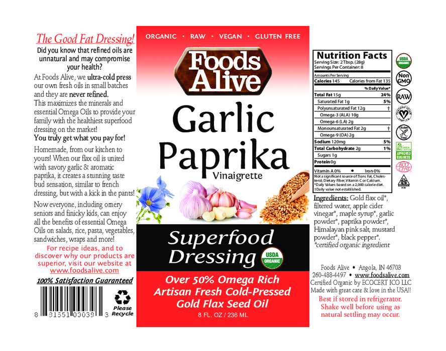 Foods Alive GarlicPaprika Superfood Dressing 8 fl oz