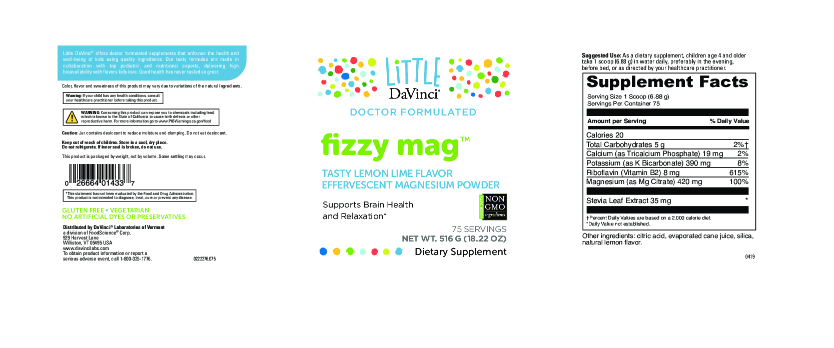 Little Davinci Fizzy Mag  75 servings