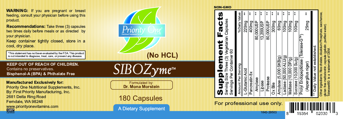 Priority One Vitamins SIBOZyme180 vegcaps