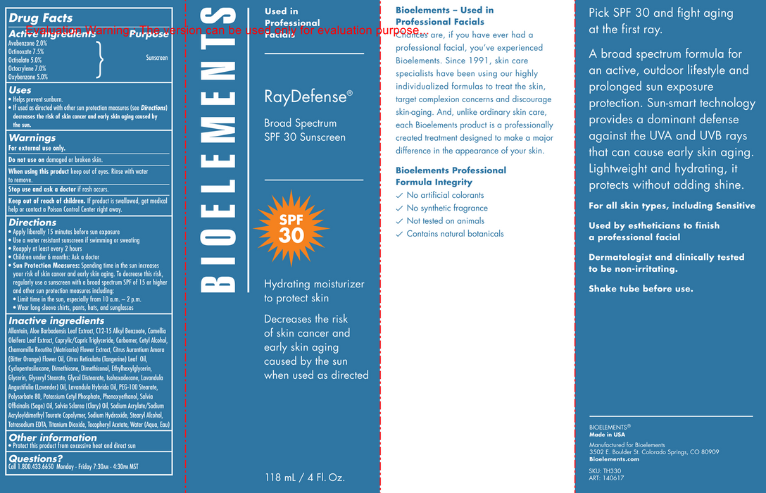 Bioelements INC RayDefense SPF 30 4 fl oz.