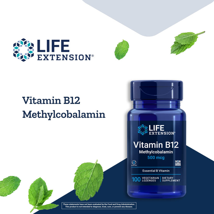 Life Extension Vitamin B12 Methylcobalamin 500mcg 100 lozenges