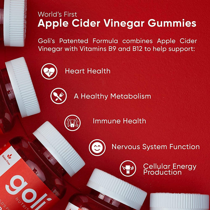 Apple Cider Vinegar Gummy Vitamins by Goli Nutrition - 2 Pack - (120 Count, Organic, Vegan, Gluten-Free, Non-GMO, with"The Mother", Vitamin B9, B12, Beetroot, Pomegranate)