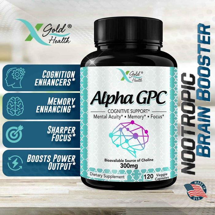 Alpha GPC Choline Supplement 600mg 120 Veggie Capsules