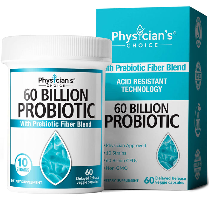 Probiotics 60 Billion CFU - Probiotics and Prebiotics for Women & Men - 2 Month Supply, Natural Shelf Stable Probiotic Supplement with Organic Prebiotic, Acidophilus Probiotic - 60 CT