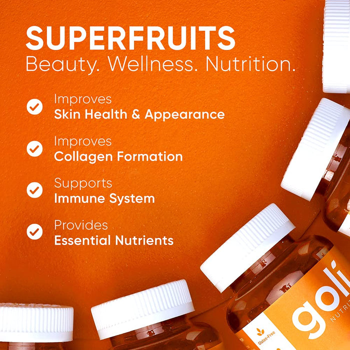 SUPERFRUITS Vitamin Gummy by Goli Nutrition - 60 ct - with Collagen-Enhancing Ingredients. Radiate. Rejuvenate. Refresh (Mixed Fruit, Vegan, Plant-Based, Non-GMO, Gluten-Free & Gelatin Free)