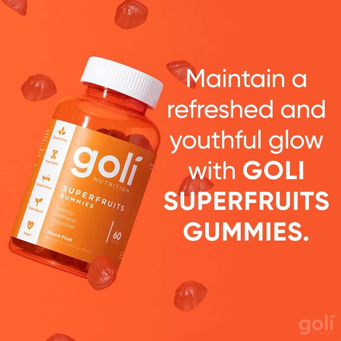 SUPERFRUITS Vitamin Gummy by Goli Nutrition - 120 ct - with Collagen-Enhancing Ingredients. Radiate. Rejuvenate. Refresh (Mixed Fruit, Vegan, Plant-Based, Non-GMO, Gluten-Free & Gelatin Free)