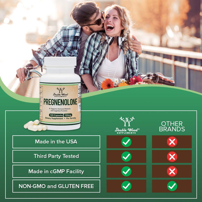 Double Wood Supplements Pregnenolone 100mg per Serving 120 Capsules (50mg per Capsule)