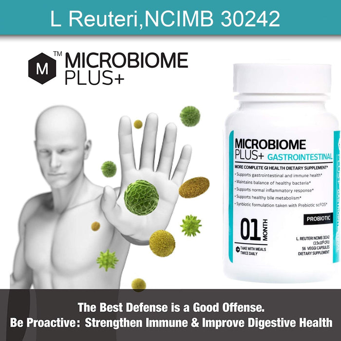 Microbiome Plus Gastrointestinal Probiotics L Reuteri NCIMB 30242 GI Digestive Supplements, Allergy Safe & Gluten Free for Men and Women (1 Month Supply)