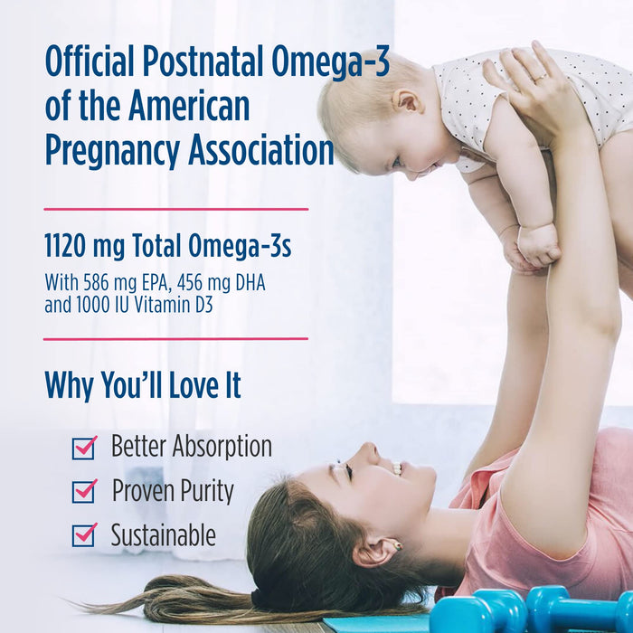 Nordic Naturals Postnatal Omega-3, Lemon - 1120 Total Omega-3 + 1000 IU Vitamin D3-60 Soft Gels - Formulated for New Moms; Supports Optimal Wellness, Positive Mood, Healthy Metabolism - 30 Servings