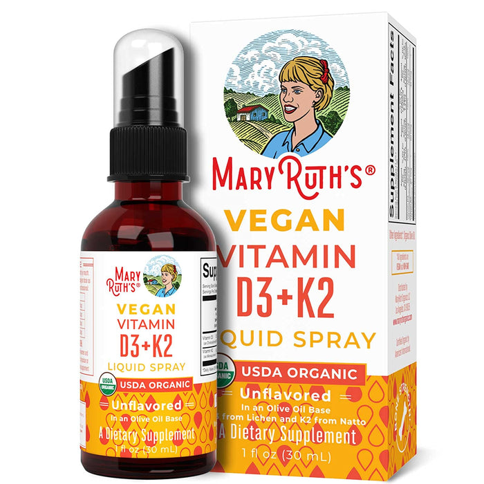 Mary Ruth's Vegan Vitamin D3 + K2 - 1 Fl Oz Liquid Spray