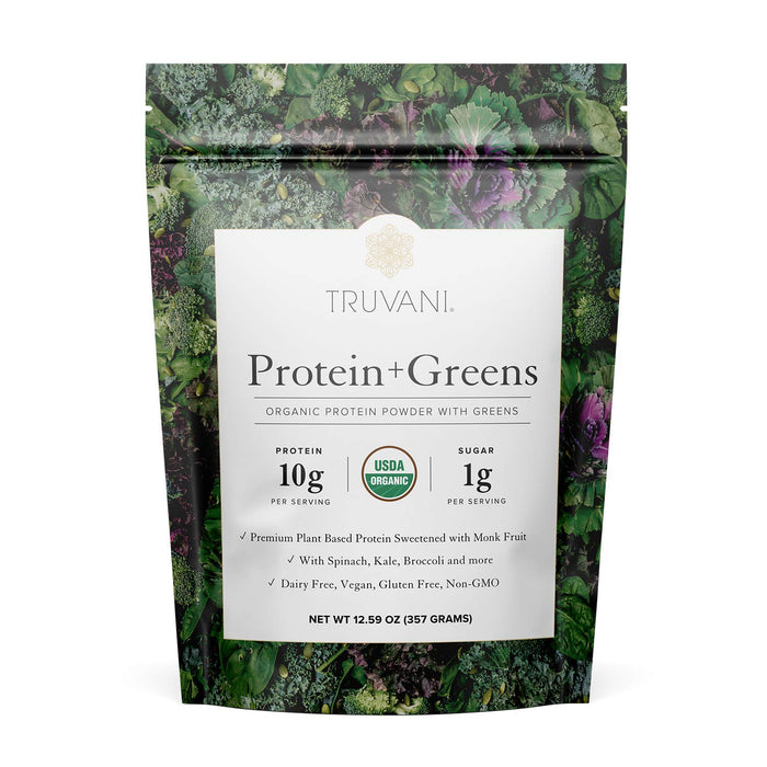 Truvani Protein + Greens 12.59 Oz Organic, Non-GMO, Vegan, Gluten Free, Dairy Free | Daily Greens Combined with Protein