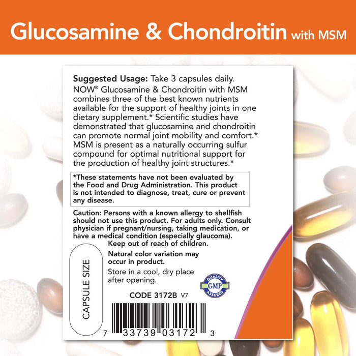 NOW Glucosamine & Chondroitin with MSM 180 Capsules