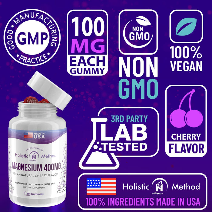 Magnesium-Gummi-Ergänzungsmittel für Erwachsene und Kinder – 400 mg pro Portion – 120 veganes Citrat-Magnesium-Vitamin für Stressabbau, besseren Schlaf, ruhige Stimmung – maximale Absorption – 100 mg/Gummi