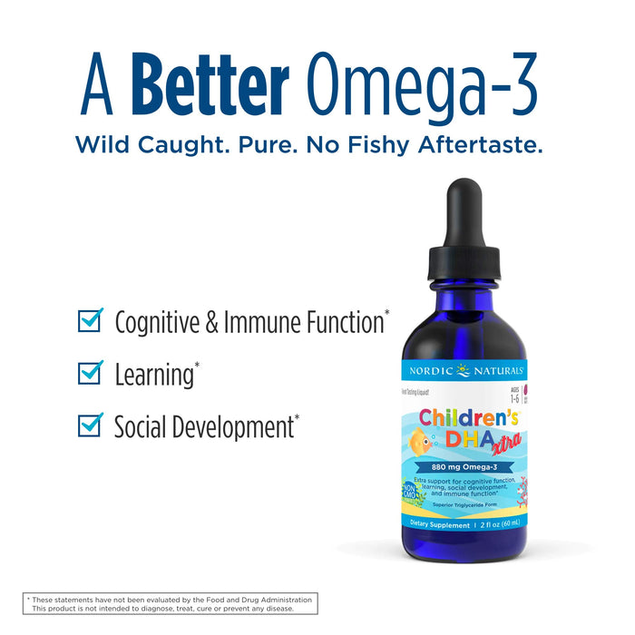Nordic Naturals Children's DHA Xtra, Berry Punch - 2 oz - 880 mg Total Omega-3s with EPA & DHA - Cognitive & Immune Function, Learning, Social Development - Non-GMO - 48 Servings