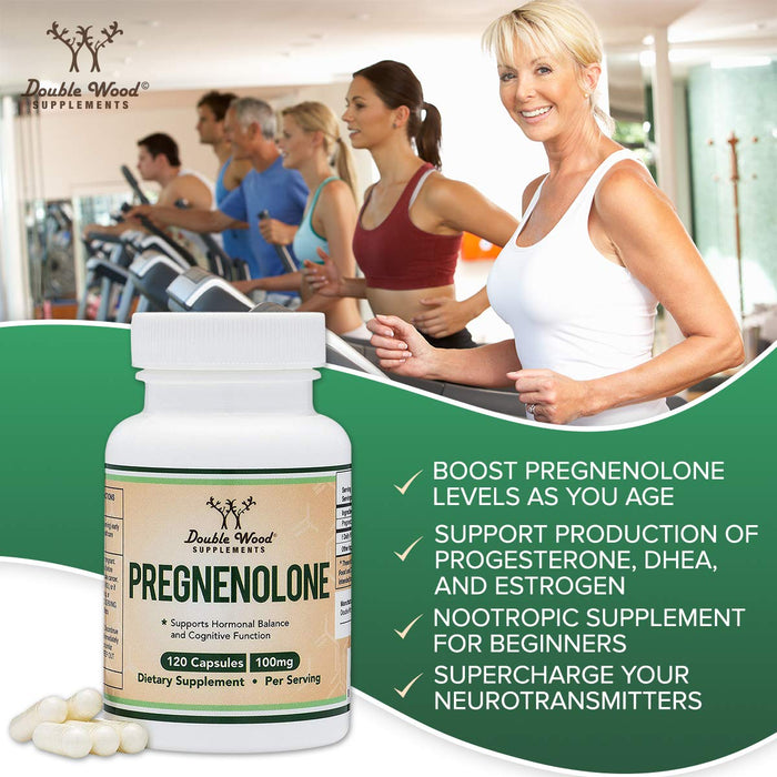 Double Wood Supplements Pregnenolone 100mg per Serving 120 Capsules (50mg per Capsule)