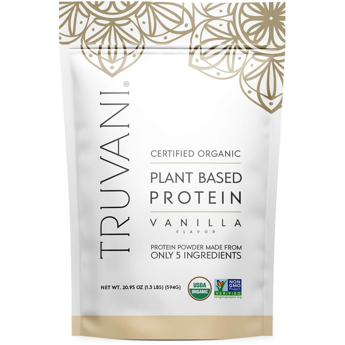 Truvani Plant Based Vanilla Protein Powder, 20.9oz  20 Servings USDA Certified Organic