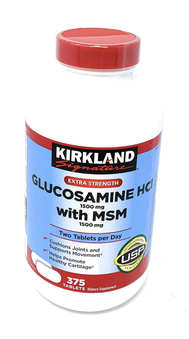 Kirkland Signature Extra Strength Glucosamine HCI 1500mg, With MSM 1500 mg, 375-Count Tablets , Pack of 3