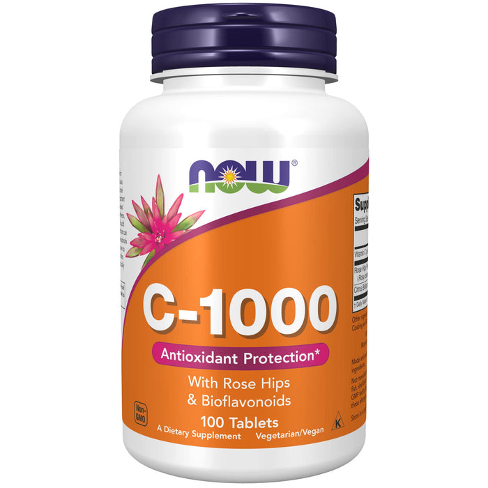 NOW Vitamin C-1,000 with Rose Hips & Bioflavonoids 100 Tablets