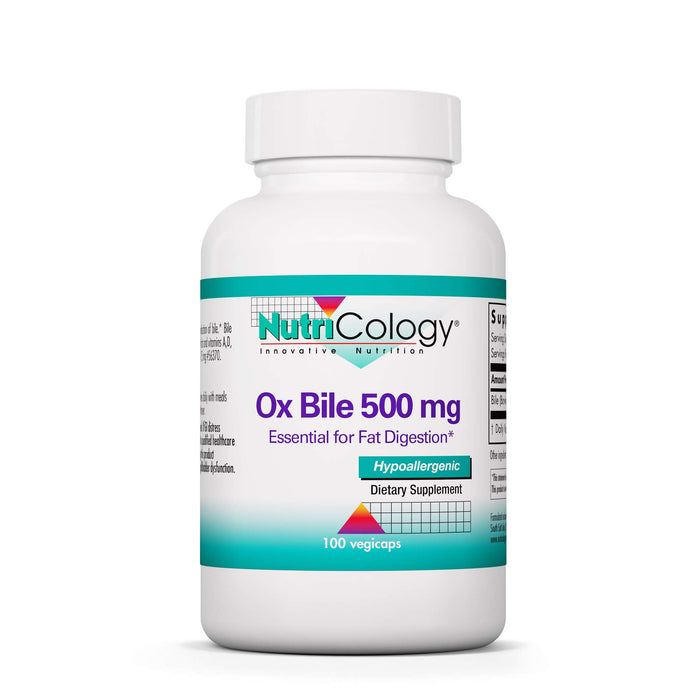 NutriCology Ox Bile 500 mg - Fat Digestion, Liver, Metabolic, GI Support - 100 Vegicaps