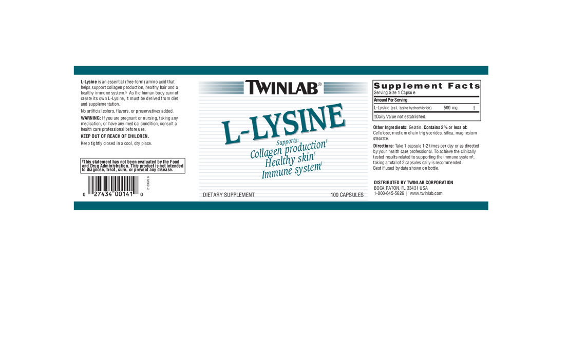 Twinlab L-Lysine Caps 500 mg 100 caps