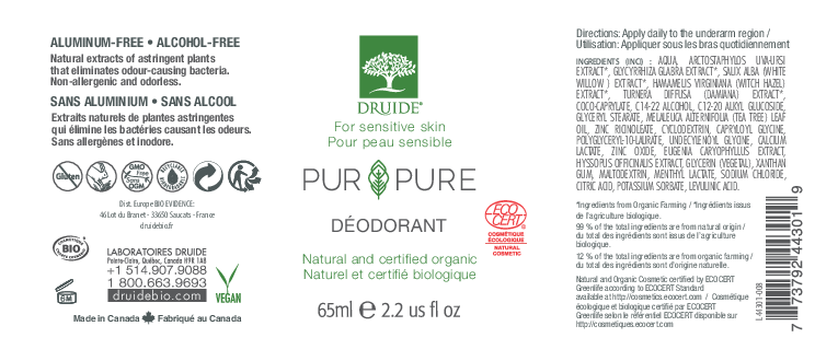 Дезодорант Druide Pur &amp; Pure 2,2 жидких унции